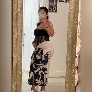 Black and White Rock & Roll Band Graphic Print Skirt